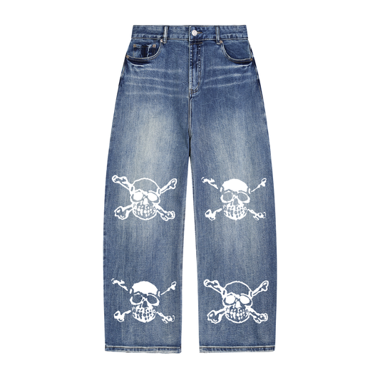 LAB  SUN FADE DENIM SKULL JEANS
