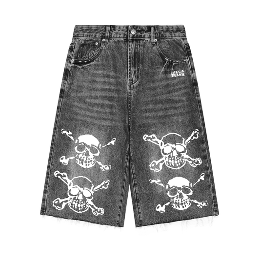 lab - skulls denim shorts