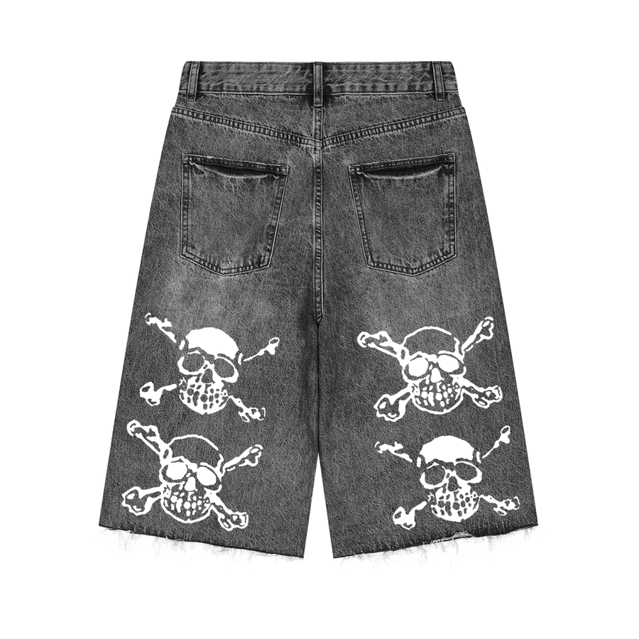 lab - skulls denim shorts